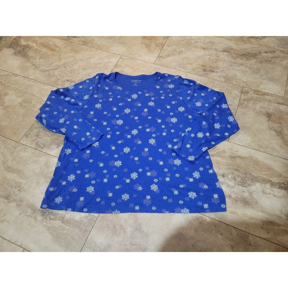 Blue & White Snowflake Festive Holiday Christmas Shirt Sz 1x